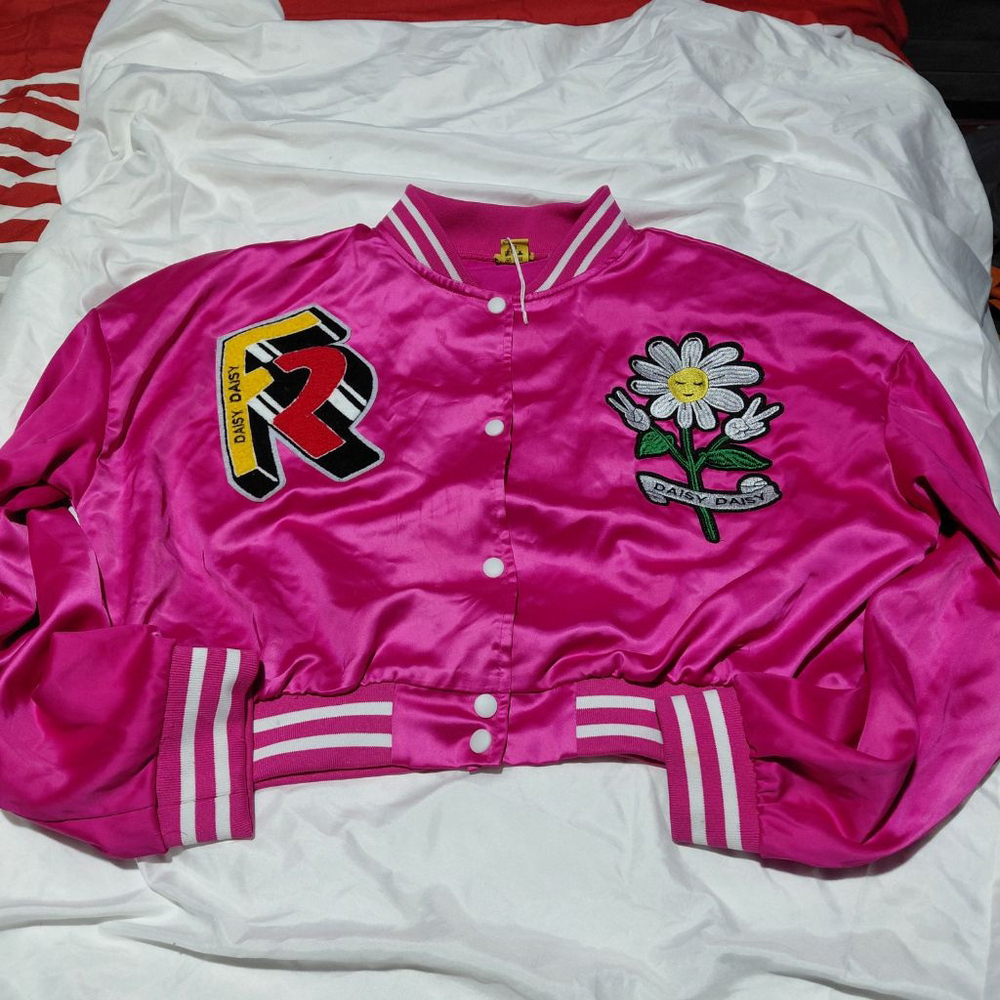 Women's Daisy Pink Varsity Jacket with Daisy Patch 3X - Picture 1 of 5